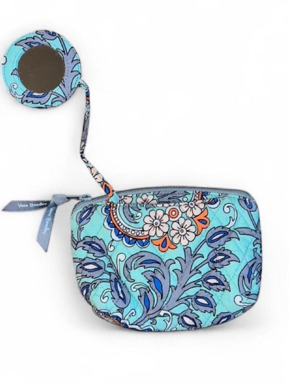 Vera Bradley Turquoise Floral Quilted Cosmetic Pouch with Mirror